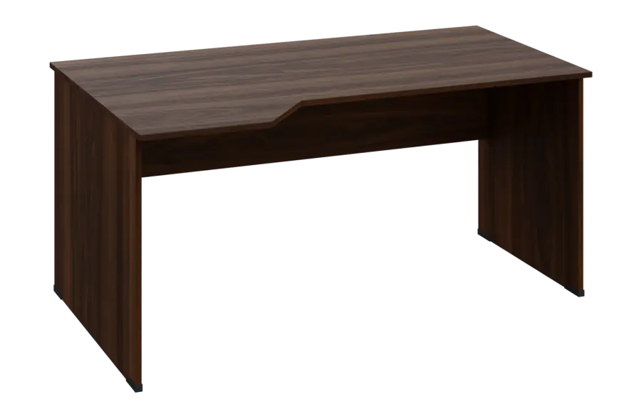 EZL 18 - 164 stůl kancelářský, rohový, levý, dřevěná podnož, deska 18 mm, široký 1600 mm, ořech královský